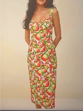 NEW! FARM Rio Apple-Print Midi Dress with tag